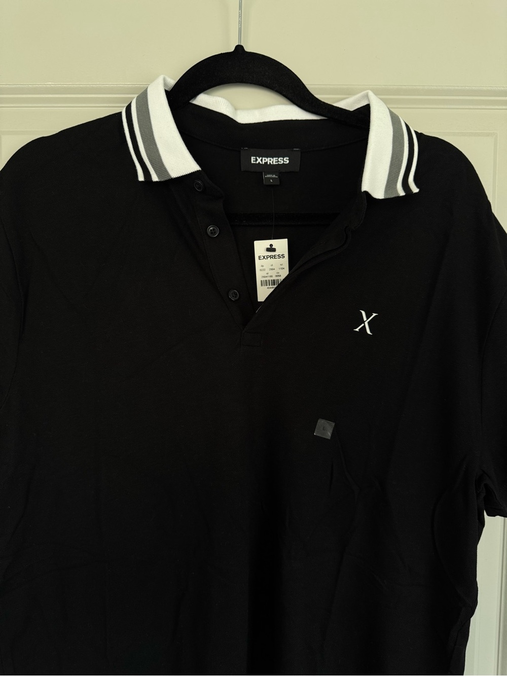 Express Black Polo with White-Trim Ribbed Collar